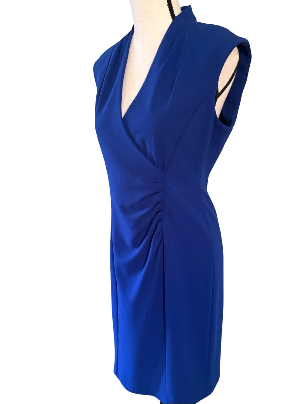 Calvin Klein Women's Royal Scuba Knit Stretch Blue Ruched Sheath Dress Size 8 - Picture 5 of 11